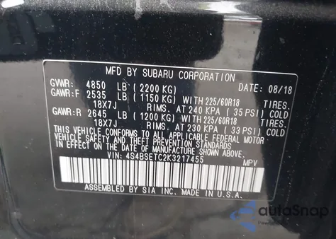 2019 Subaru Outback 3.6R Touring из США, поврежденный, VIN 4S4BSETC2K3217455